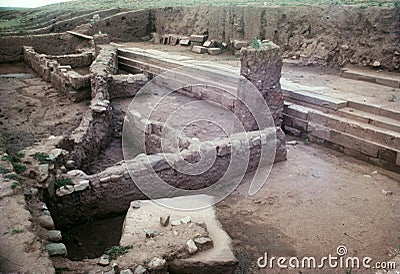 Akapana Pyramid in the archaeological deposit of Tiahuanaco, Bolivia Stock Photo