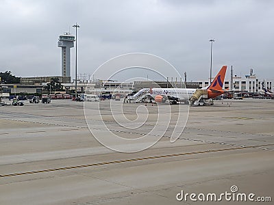 Akasa airline plane at the T1 terminal at Kempegowda International Airport Bengaluru, India. Editorial Stock Photo
