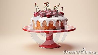 Ð¡ake decorated with cherry and sauce on a cake stand. Cheesecake decorated with cherry sauce with berries on a cake stand Stock Photo