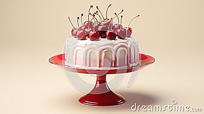 Ð¡ake decorated with cherry and sauce on a cake stand. Cheesecake decorated with cherry sauce with berries on a cake stand Stock Photo