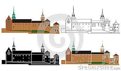 Akershus Fortress in front view, Norway Vector Illustration