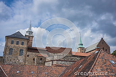 Akershus Fortress in Oslo, Norway that was built during the Middle Ages to protect and provide a royal residence for the city Stock Photo