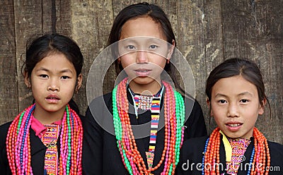 Akha girls, Phongsaly, Laos Editorial Stock Photo