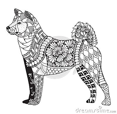 Akita dog zentangle stylized, vector, illustration, freehand pen Vector Illustration