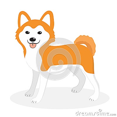 Akita Inu breed dog icon, flat, cartoon style. Cute puppy isolated on white background. Vector illustration, clip-art. Vector Illustration