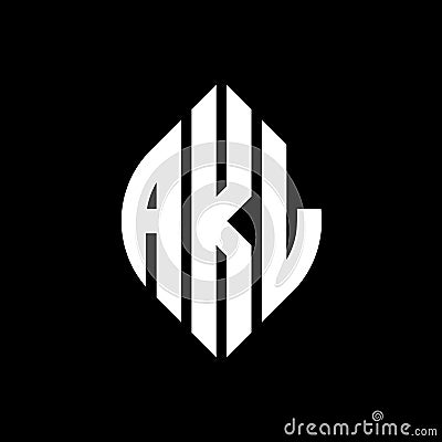 AKL circle letter logo design with circle and ellipse shape. AKL ellipse letters with typographic style. The three initials form a Vector Illustration