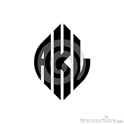 AKL circle letter logo design with circle and ellipse shape. AKL ellipse letters with typographic style. The three initials form a Vector Illustration