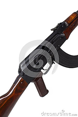 AKM Avtomat Kalashnikova Kalashnikov assault rifle on white background Stock Photo