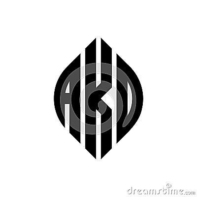 AKO circle letter logo design with circle and ellipse shape. AKO ellipse letters with typographic style. The three initials form a Vector Illustration