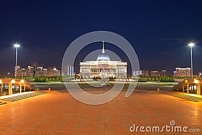Akorda - residence President Republic of Kazakhstan in the evening. Astana Stock Photo