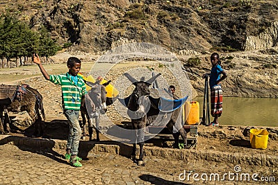 Aksum, Ethiopia - Feb 09, 2020: people at the ruins of the baths of the Queen of Saba Editorial Stock Photo