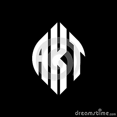 AKT circle letter logo design with circle and ellipse shape. AKT ellipse letters with typographic style. The three initials form a Vector Illustration