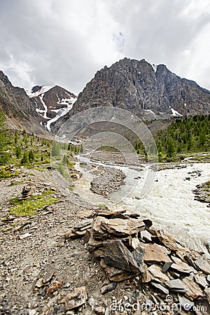 Aktru glacier River. Altai Mountains Stock Photo