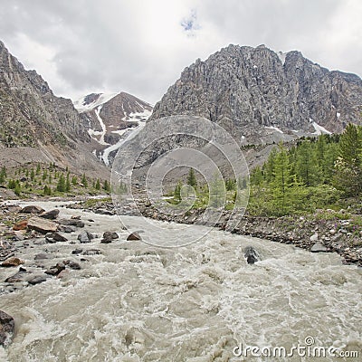 Aktru River. Altai Mountains landscape Stock Photo