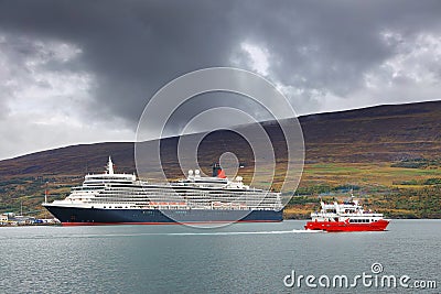 AKUREYRI, ICELAND, 27 OCTOBER 2019: Cruise ship in the harbour of Akureyri in Eyjafjordur, Iceland, Europe Editorial Stock Photo