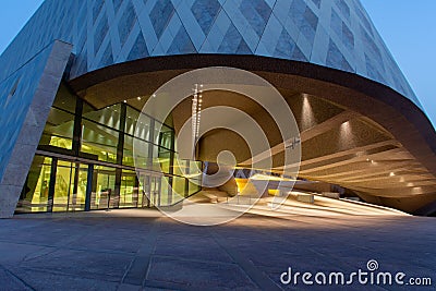 The Al Ain Zoo Sheikh Zayed Center for education and research at night glowing modern architecture Editorial Stock Photo