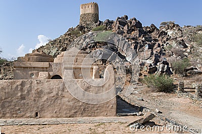 Al Bidya historical mosque and fort in emirate of Fujairah Stock Photo