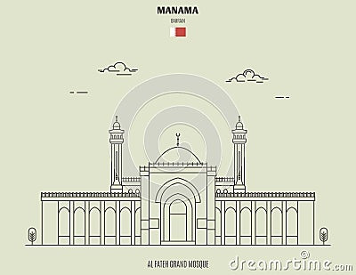 Al Fateh Grand Mosque in Manama, Bahrain. Landmark icon Vector Illustration