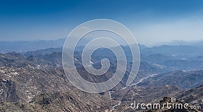 Al Hada Mountain in Taif City, Saudi Arabia with Beautiful View of Mountains and Al Hada road inbetween the mountains. Stock Photo