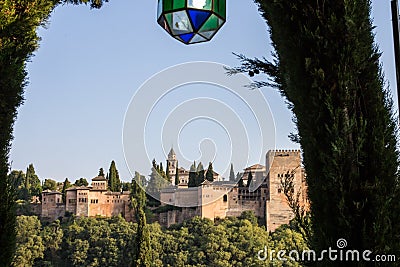 Al Hambra view form another hill Granada, Spain summer time evening Stock Photo