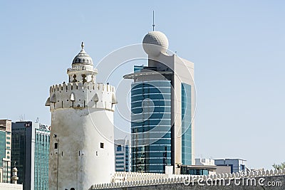 Al Hosn fort and Etisalat building Editorial Stock Photo