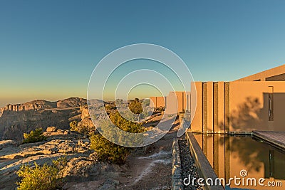 Al Jabal, Oman - Jan 22nd 2018 - The view of the canions from a hotel room in Oman Editorial Stock Photo