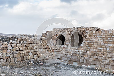 Fragment of the courtyard of the medieval fortress Ash Shubak, standing on a hill near Al Jaya city in Jordan Editorial Stock Photo