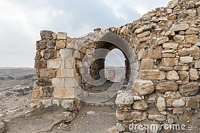 Fragment of the courtyard of the medieval fortress Ash Shubak, standing on a hill near Al Jaya city in Jordan Editorial Stock Photo