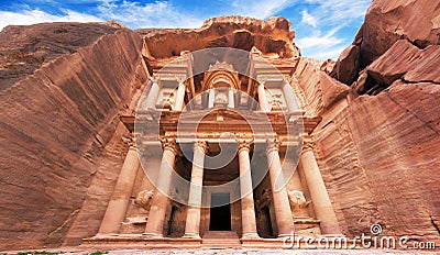 Al Khazneh - the treasury temple, ancient city of Petra, Jordan Editorial Stock Photo