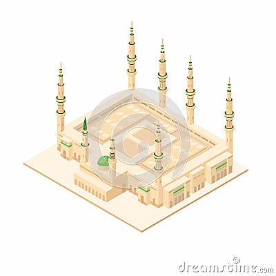 Al Masjid Nabawi mosque at Madinah Saudi Arabia famous religion building landmark isometric illustration vector Vector Illustration