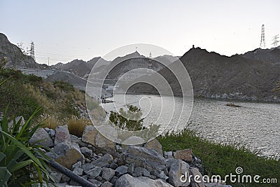 Al Rafisah Dam, Khorfakkan, United Arab Emirates March 22, 2021, the view and around Al Rafisah dam, near Wadi Shis in Hajar Editorial Stock Photo