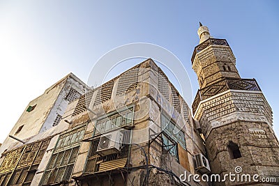 Al Shaf`i Mosque nearby Balad Shopping area in Jeddah, Saudi Arabia Stock Photo