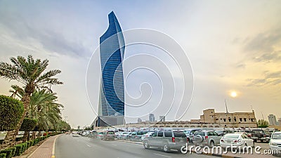 Al Tijaria Tower in Kuwait City timelapse hyperlapse. Kuwait, Middle East Editorial Stock Photo