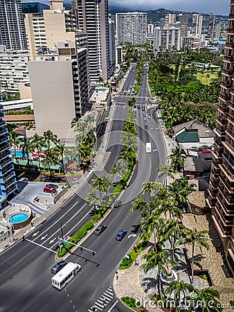 Ala Moana blvd and Waikiki Stock Photo