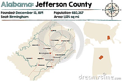 Alabama: Jefferson county map Vector Illustration