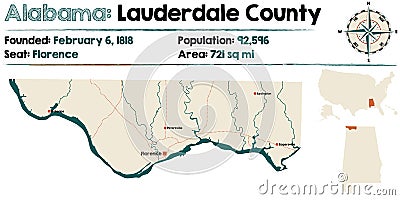 Alabama: Lauderdale county map Vector Illustration