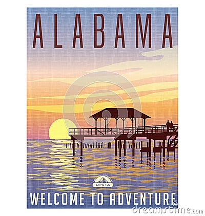 Alabama, United States travel poster Vector Illustration