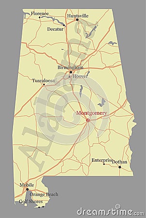 Alabama vector State Map with Community Assistance and Activates Vector Illustration