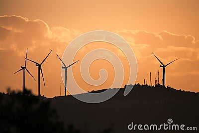 Alacati Wind Turbines Stock Photo