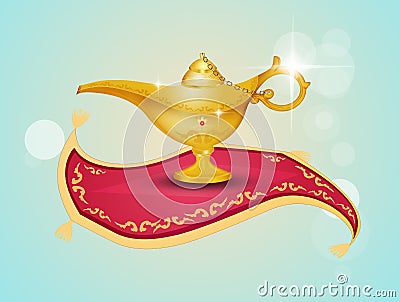 Aladdin lamp on the flying carpet Stock Photo