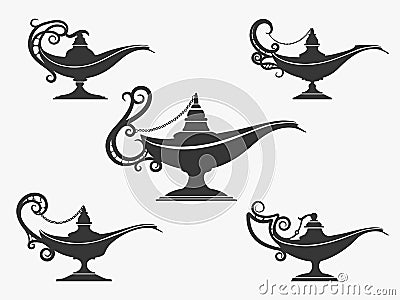 Aladdin lamp icon set Vector Illustration