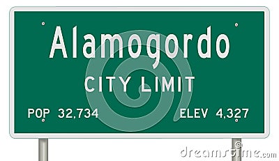 Alamogordo road sign showing population and elevation Stock Photo