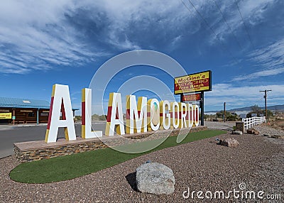 Alamogordo sign at city limits in New Mexico Editorial Stock Photo