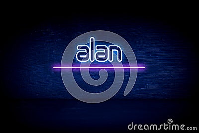 Alan - blue neon announcement signboard Stock Photo