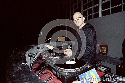 Alan McGee, DJ in action at the Amnesia nightclub Editorial Stock Photo