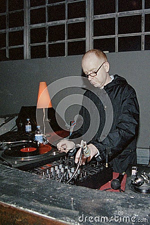 Alan McGee, DJ in action at the Amnesia nightclub Editorial Stock Photo