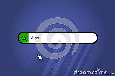 Alan - search engine, search bar with blue background Stock Photo