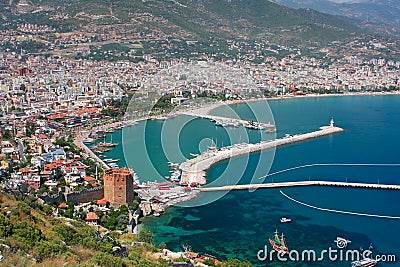 Alanya bay and Red Tower Stock Photo