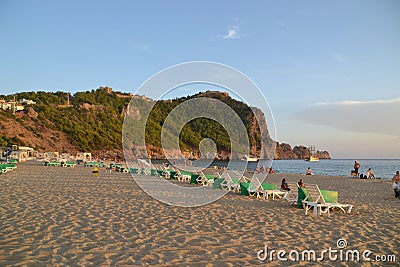 Cleopatra beach in Alanya, sunny evening in Turkey Editorial Stock Photo