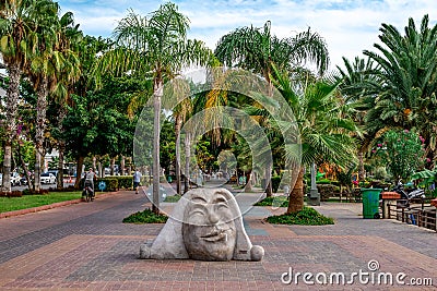 Large stone head sculpture on the promenade in Alanya. Statue from the 8th International Editorial Stock Photo